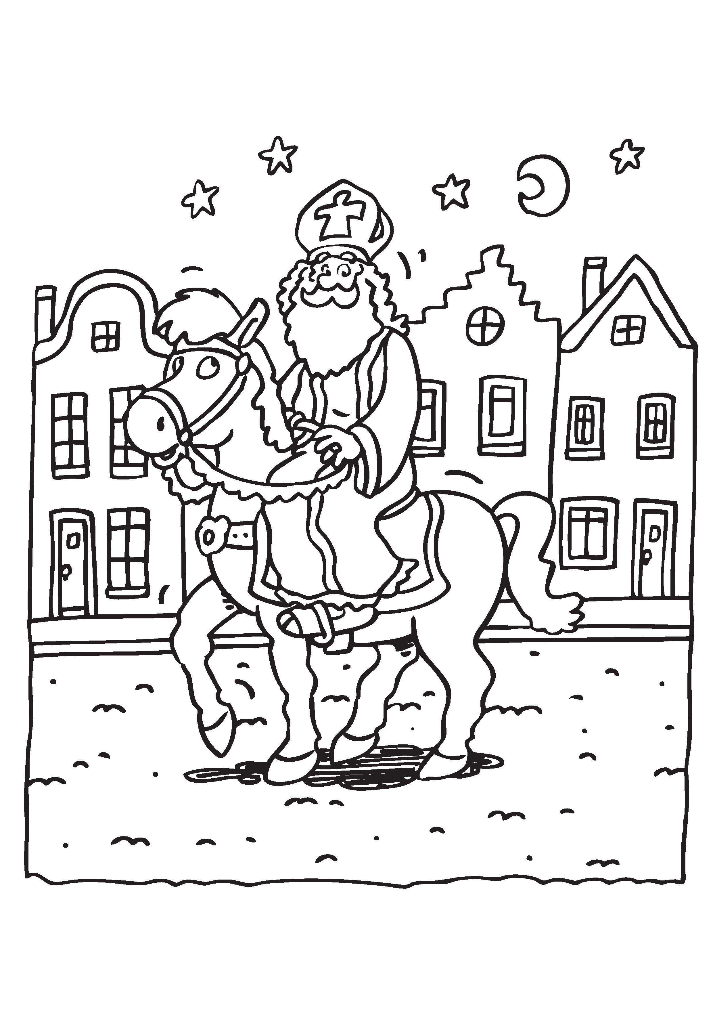 Kleurplaat Sinterklaas paard 2023 voor peuters en